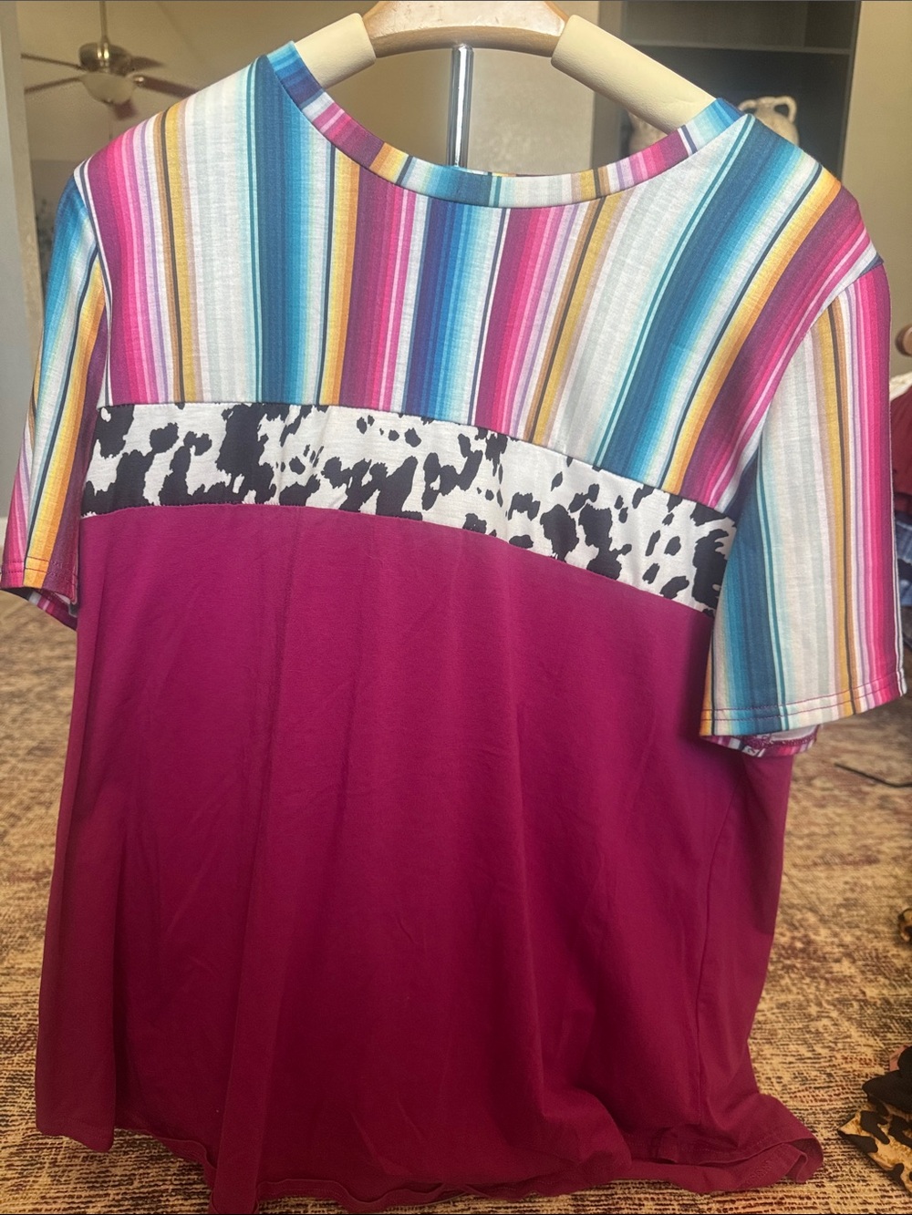 Striped Multi-Color and Magenta Long Sleeve Tee